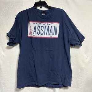Seinfeld "Assman" T-Shirt XL Blue Kramer Licence Plate Short Sleeve